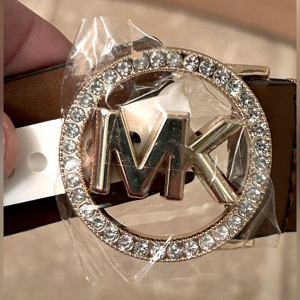 MICHAEL Michael Kors leather belt with embellished buckle, Sz S